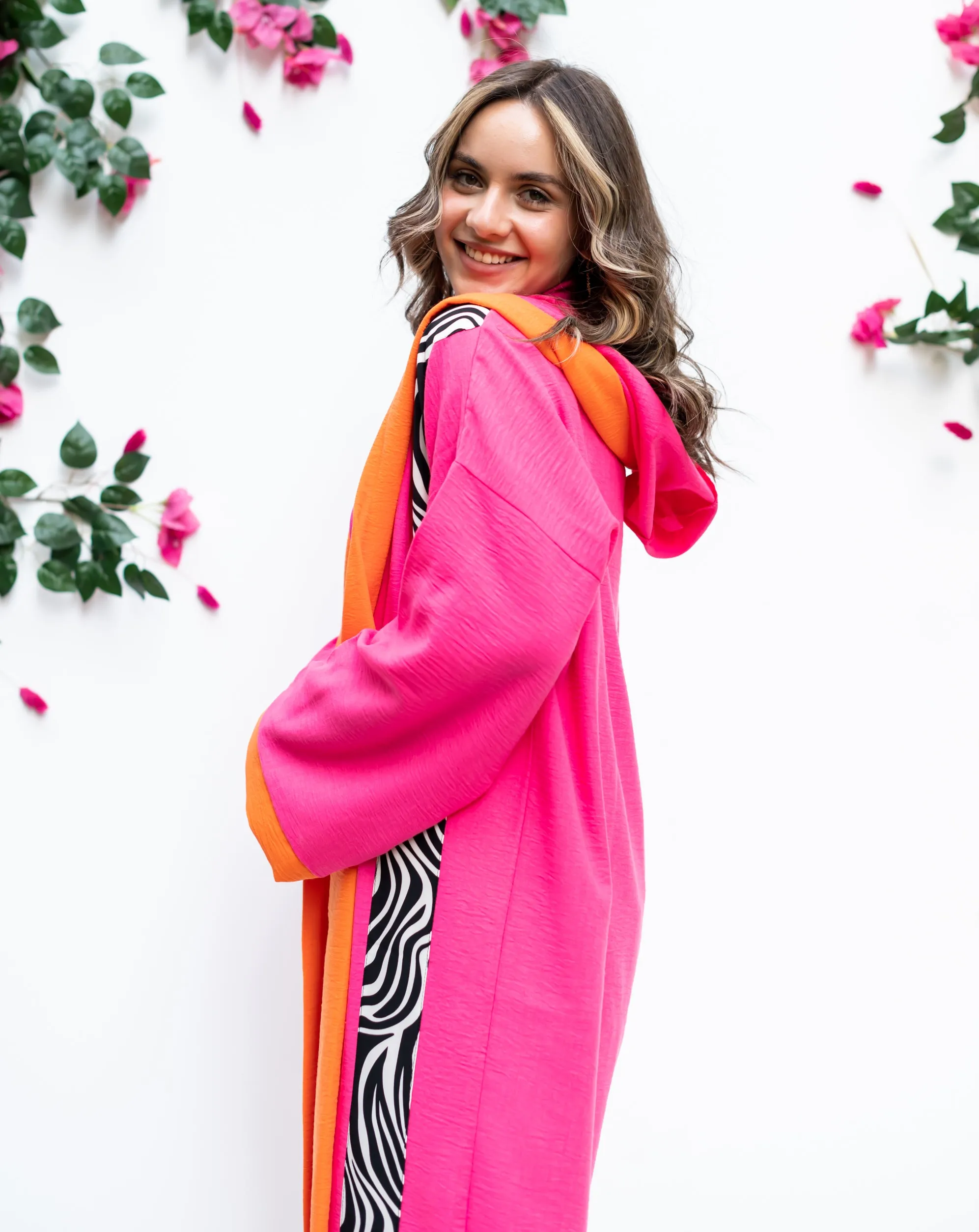 Linen Kimono zebra pockets Fuchia
