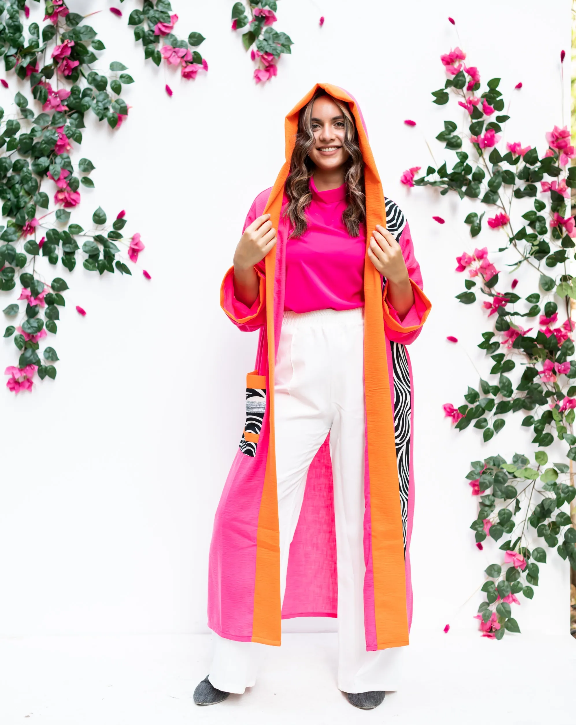 Linen Kimono zebra pockets Fuchia
