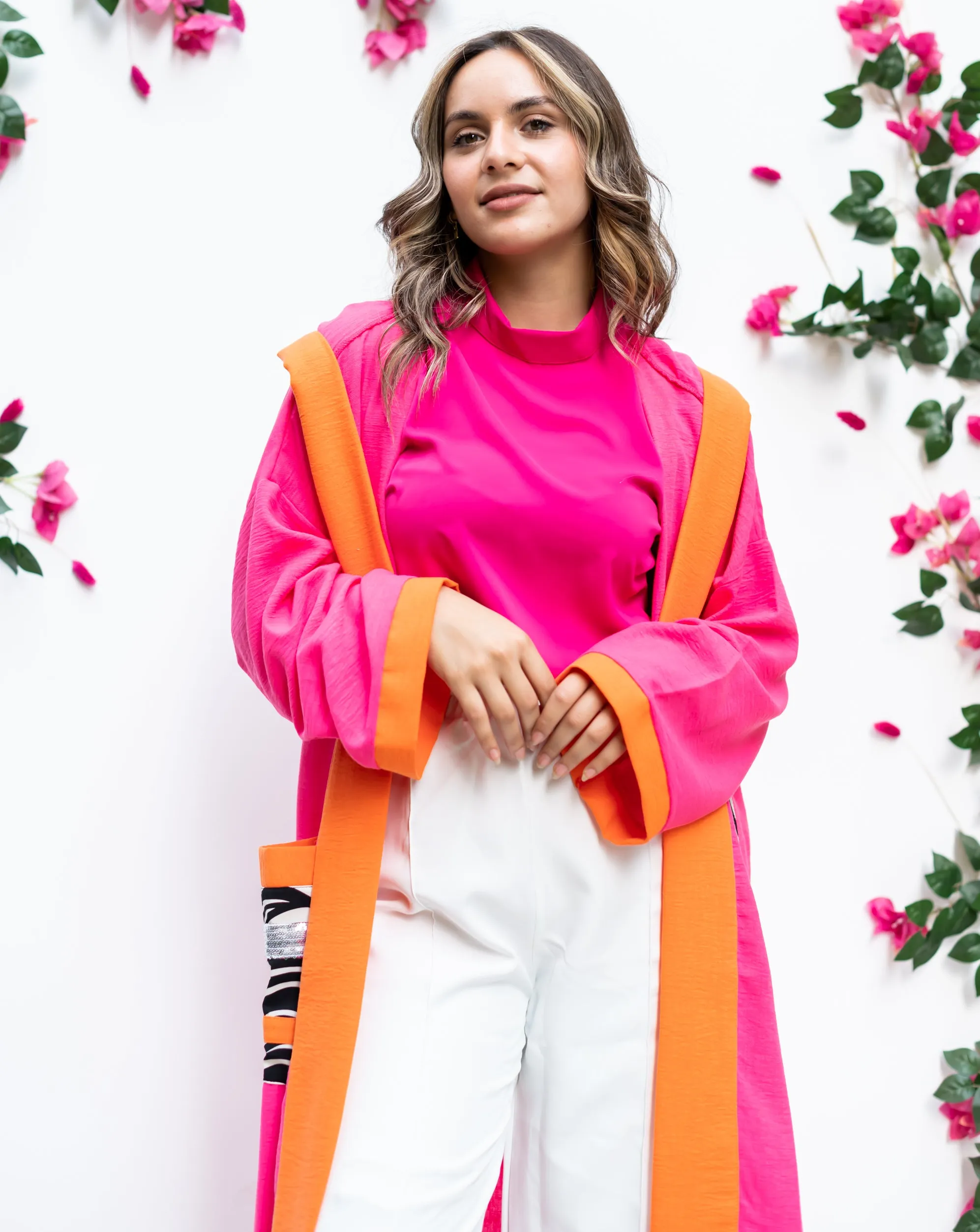 Linen Kimono zebra pockets Fuchia
