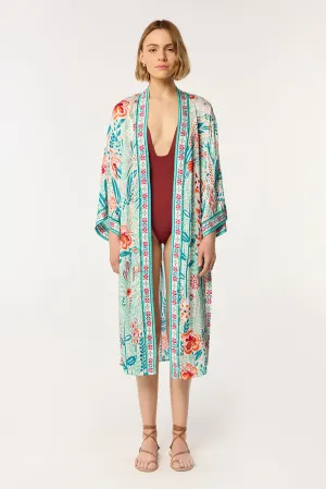 Long Kimono Erica - Mint Plum Bird Big