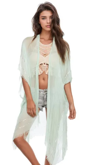 Metallic Border Kimono Wrap in Mint