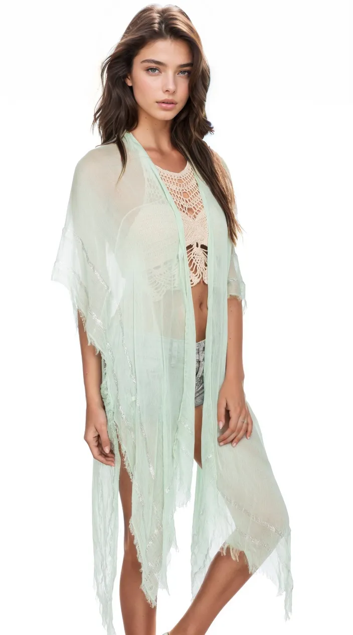 Metallic Border Kimono Wrap in Mint