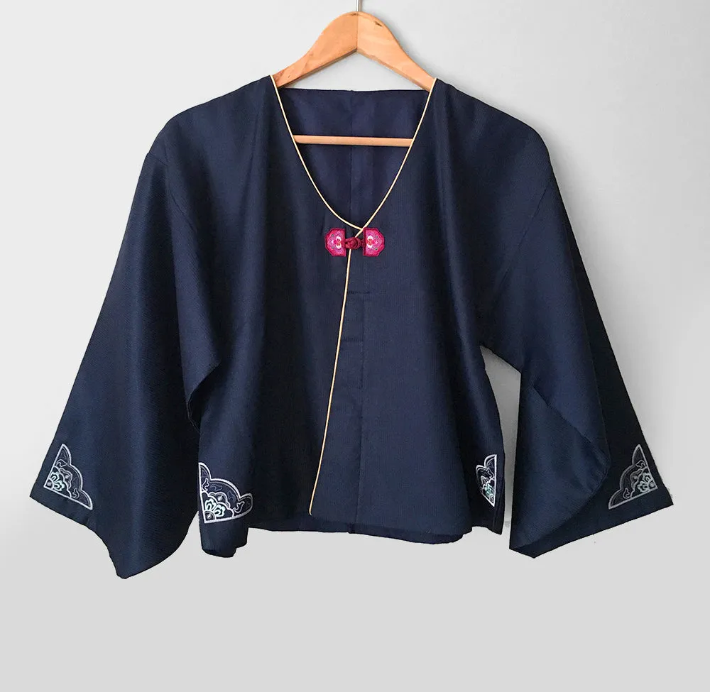 Navy and Gold Kimono Crop Jacket