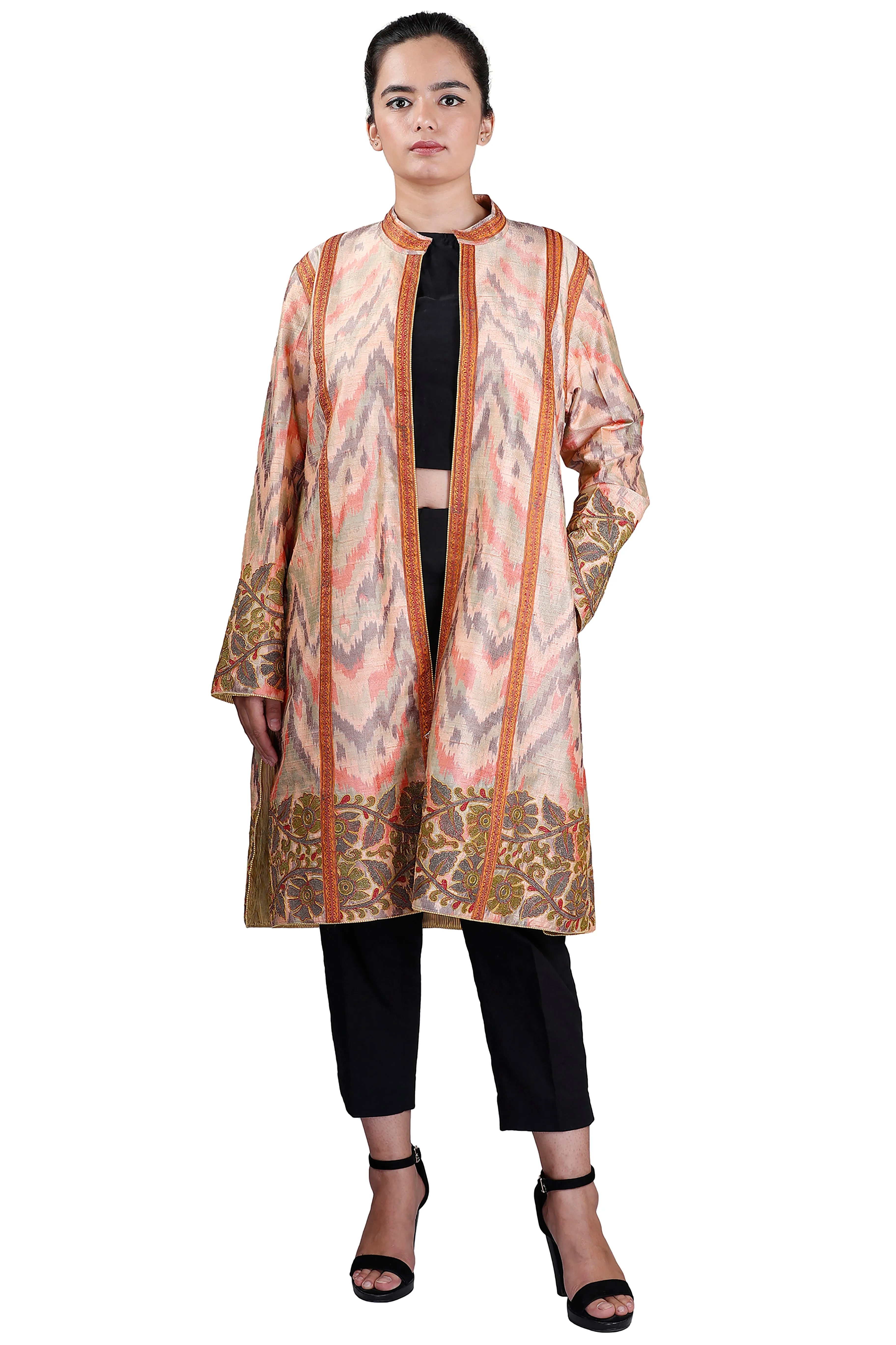 Peach Ikkat Raw Silk Jacket