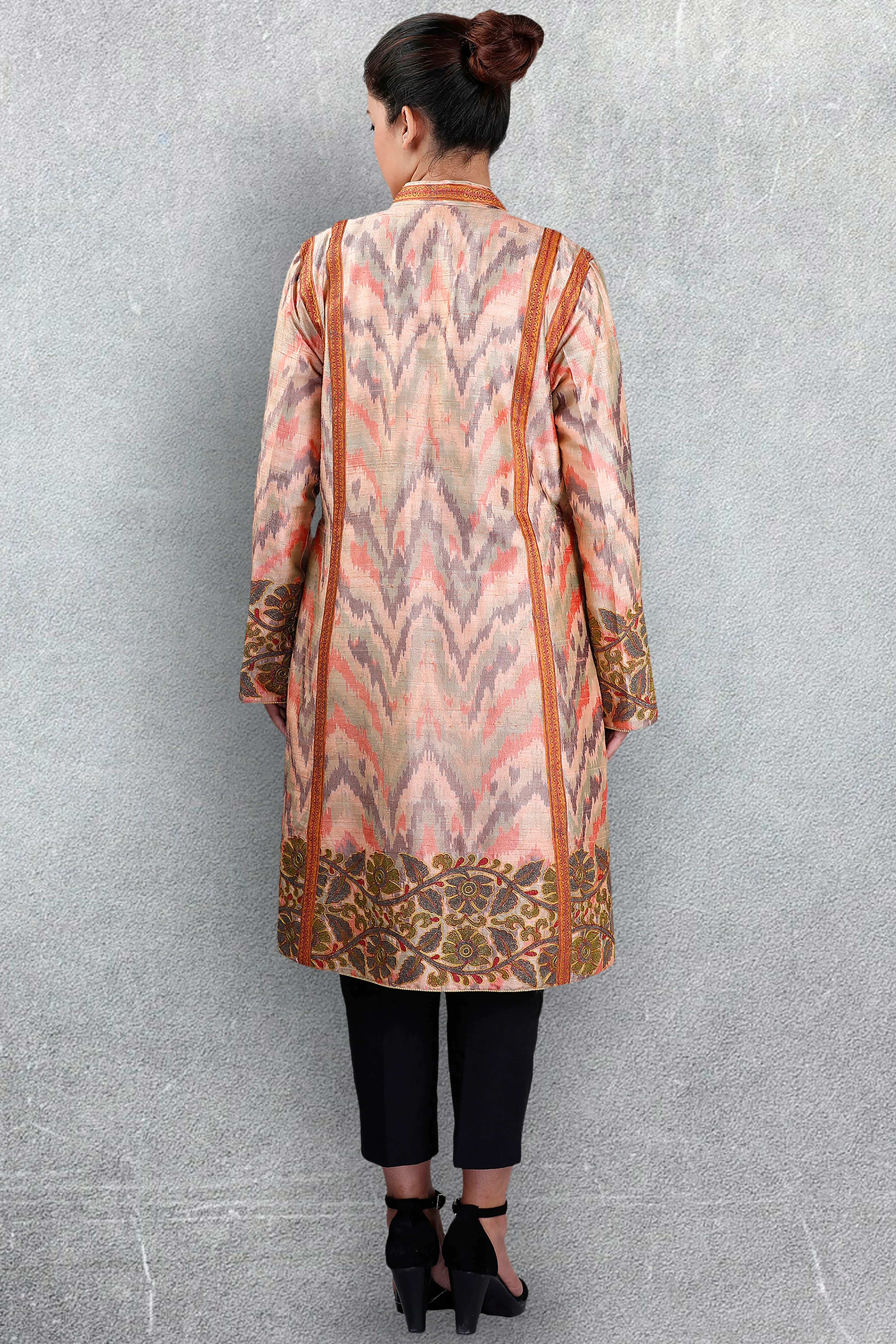 Peach Ikkat Raw Silk Jacket