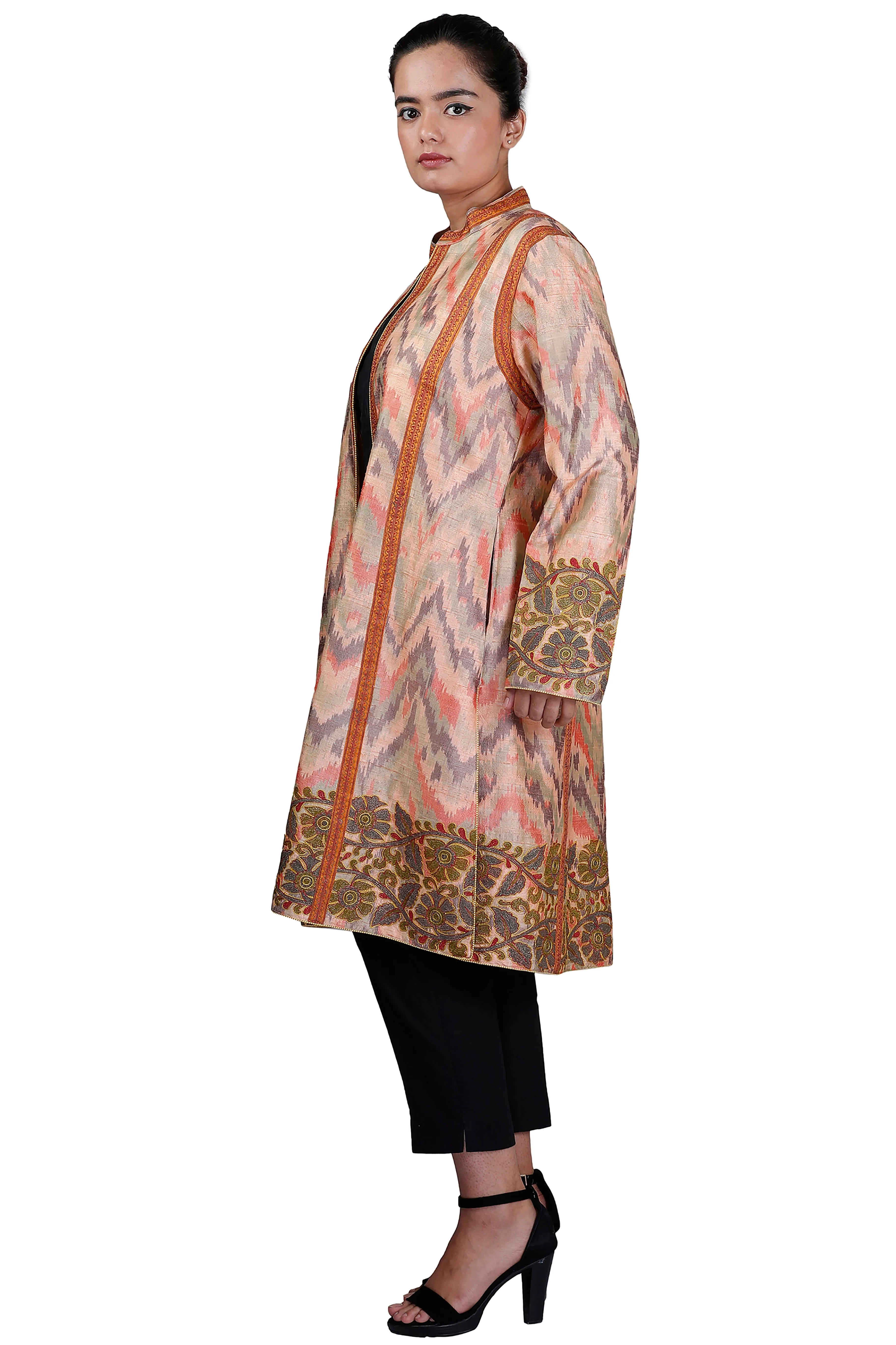 Peach Ikkat Raw Silk Jacket