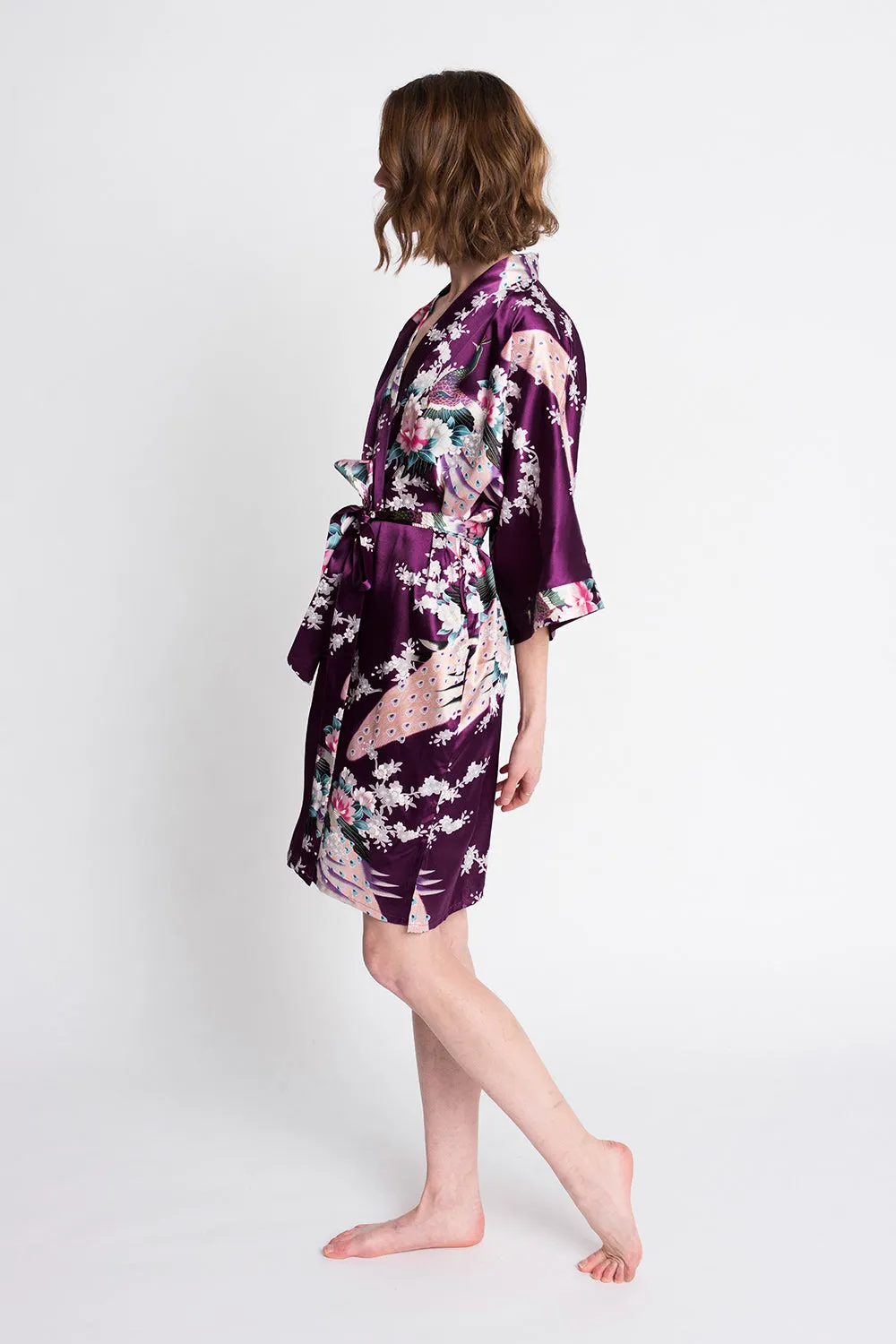 Peacock & Blossoms Short Kimono Robe