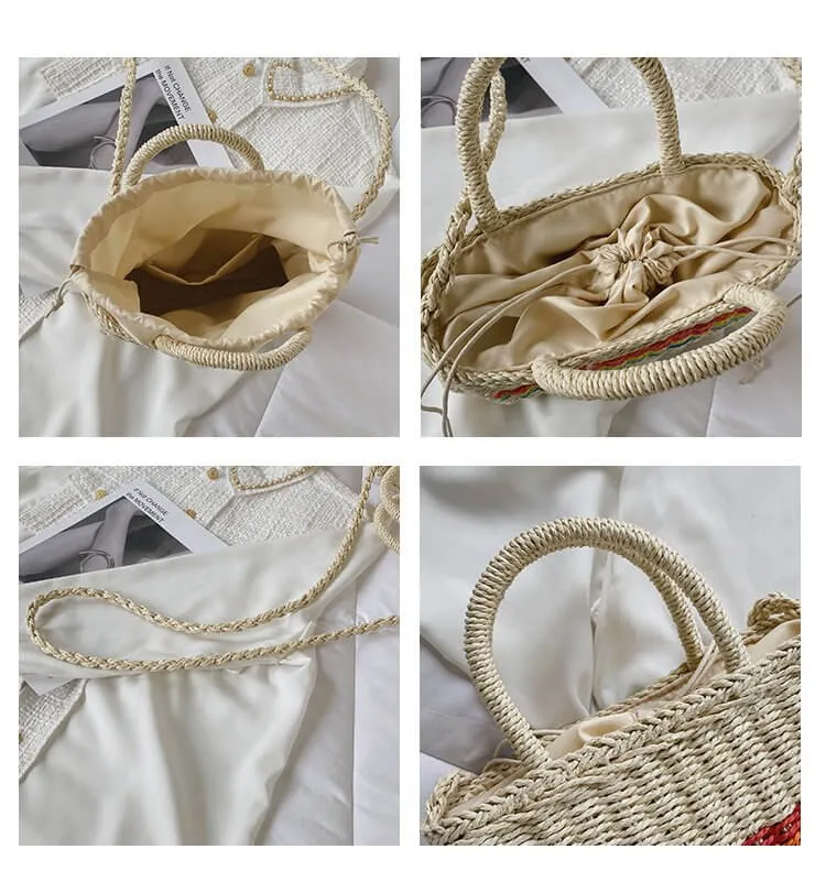 Rainbow Womens Straw Tote Hand Bag With Round Handles-Showtown
