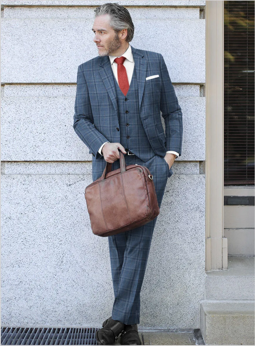 Reda Sky Blue Checks Wool Suit