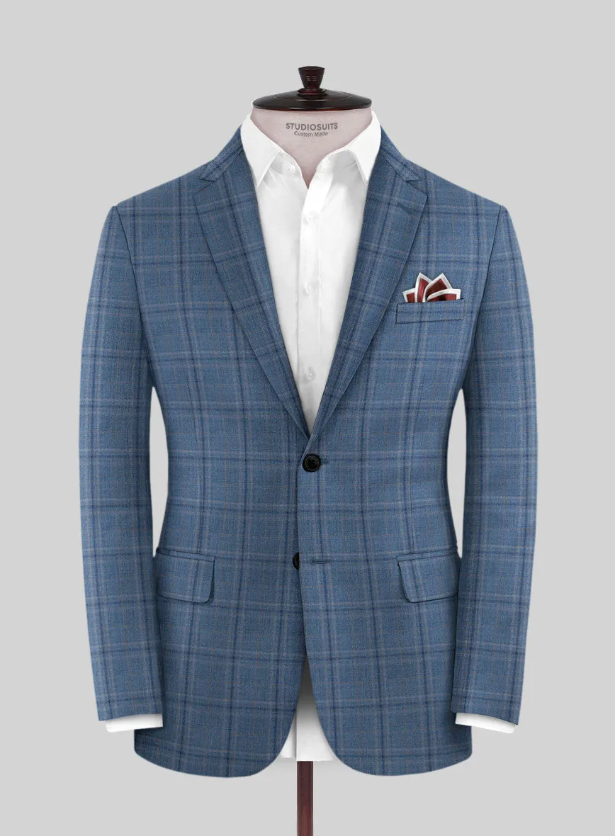 Reda Sky Blue Checks Wool Suit