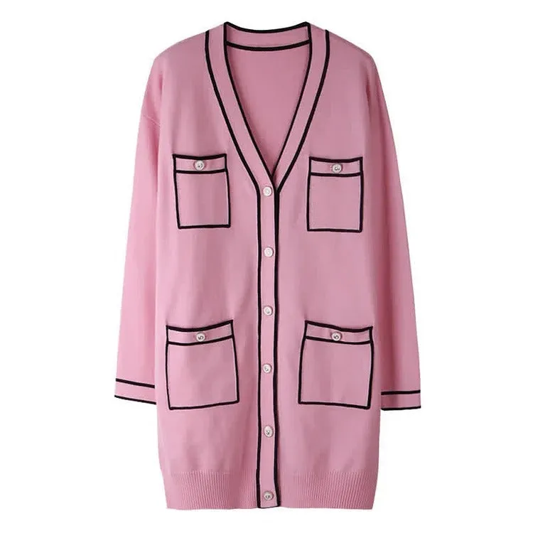 Retro Chic Delight: Belted Pockets V-Neck Sweater - Unleash Your Vintage Vibes! 🌸👚