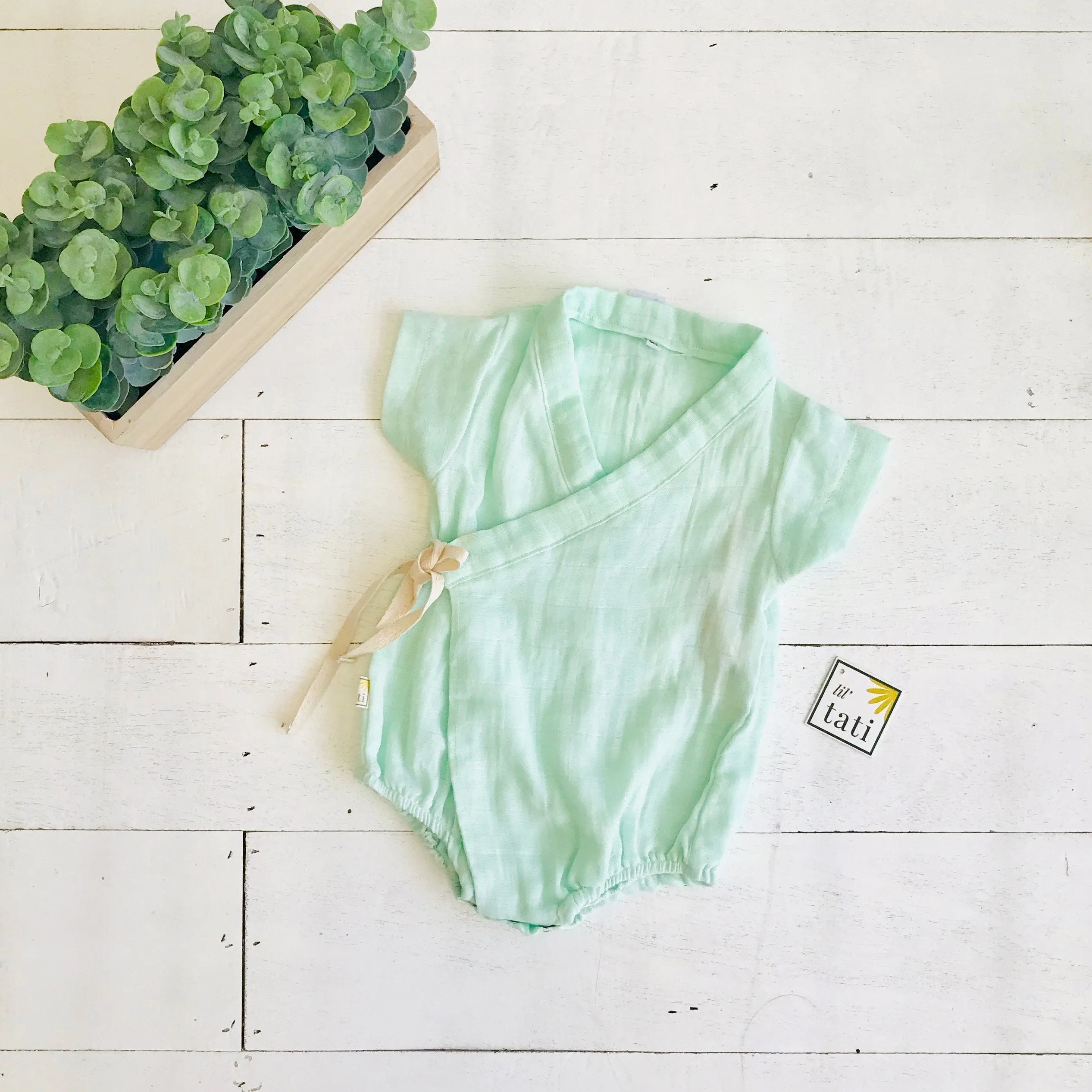 Sakura Kimono Onesie in Organic Muslin - Mint