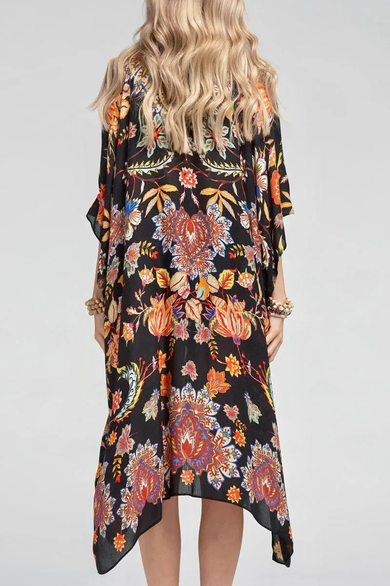 San Morino Moroccan Floral Print Kimono- Black