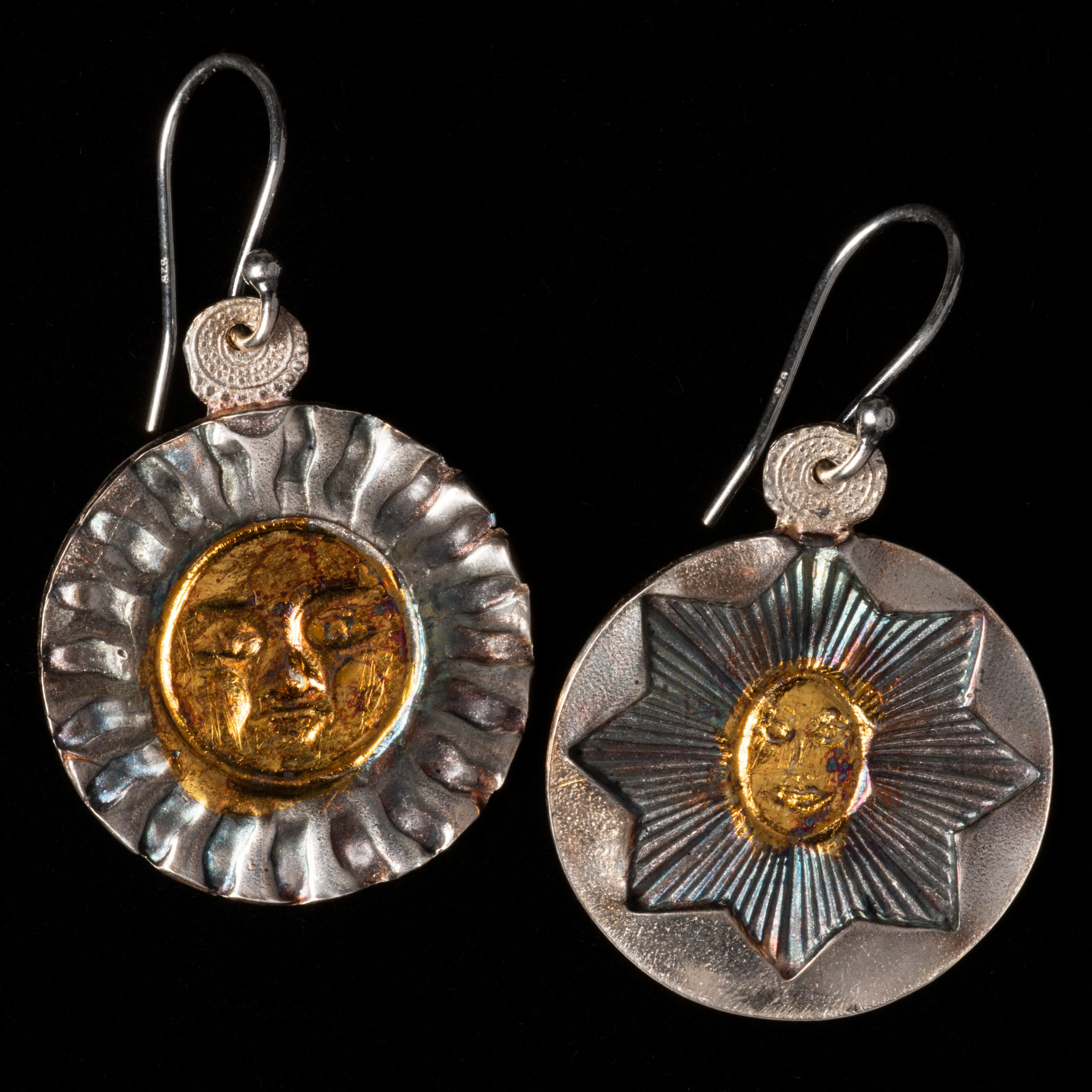 Silver Sun And Star Earrings
