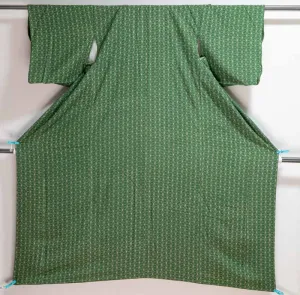 Soft Green Hemp Leaf Komon Kimono - Vintage Silk Dot Kimono Traditional Garden Niwa Farming Pattern