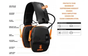 Spika Electronic Black & Orange Ear Muffs (SHSP-EM01B)