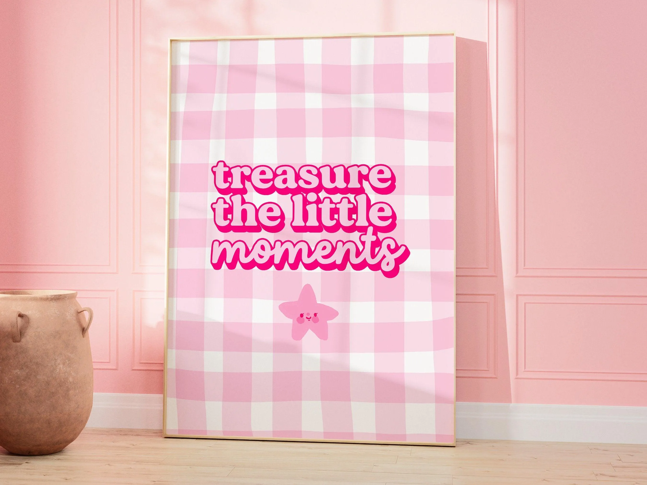 Treasure the Little Moments Art Print | Danish Pastel Aesthetic | Cute Positive Wall Art | Kawaii Pink Poster