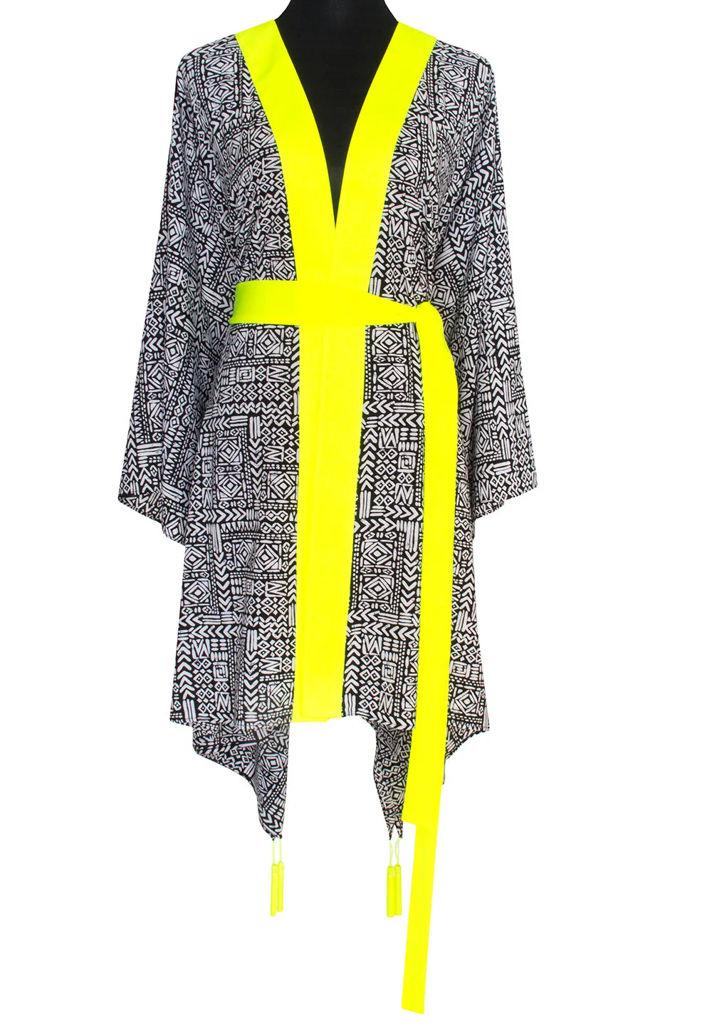 Tribal - Black Mayan Kimono (Neon Yellow)