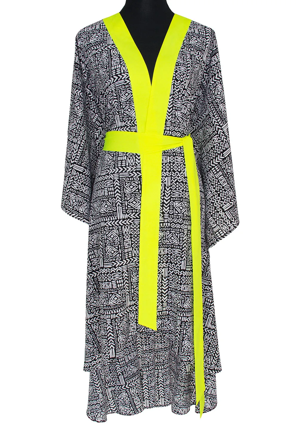 Tribal - Black Mayan Kimono (Neon Yellow)
