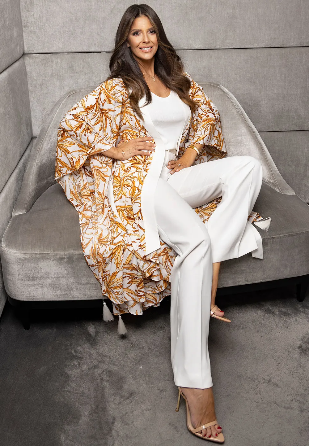 Tropics - Royal Brown Kimono (Off-White)