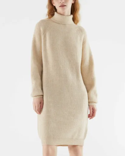 Turtleneck Knit Dress in Beige