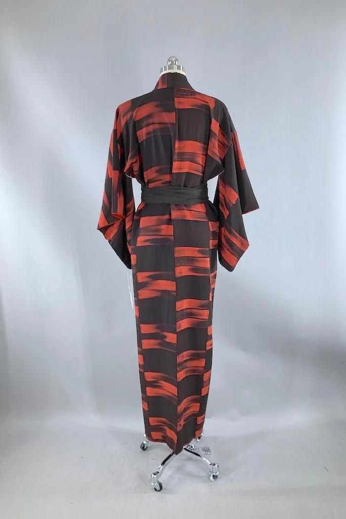Vintage Black & Terra Cotta Silk Kimono