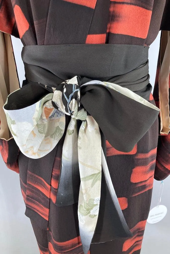 Vintage Black & Terra Cotta Silk Kimono