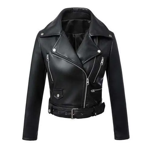 Wenkouban-Winter outfits Christmas Black Friday Faux Leather Motorcycle Jacket With Belt