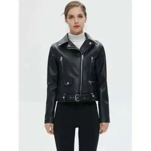 Wenkouban-Winter outfits Christmas Black Friday Faux Leather Motorcycle Jacket With Belt
