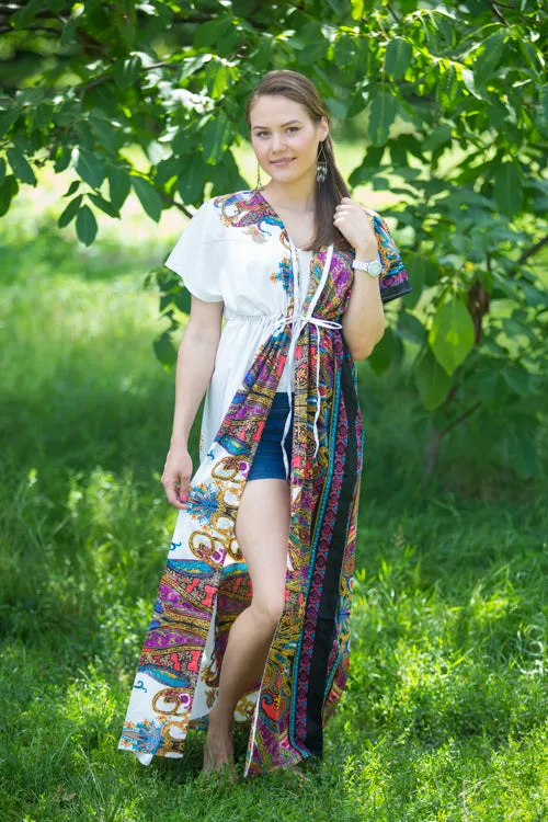White Beach Days Style Caftan in Cheerful Paisleys